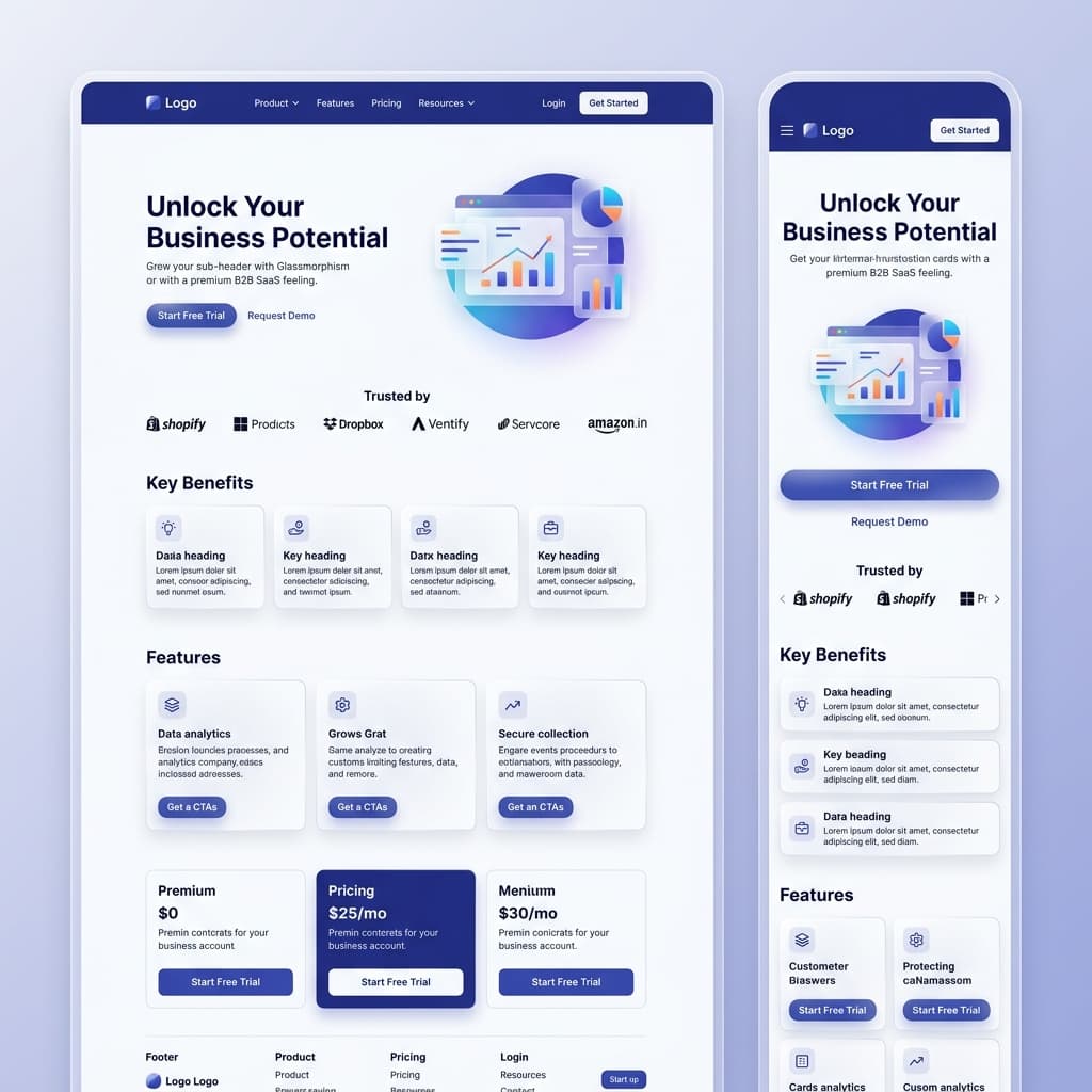 スマートフォンとPCで美しく表示されるLPデザインのモックアップ